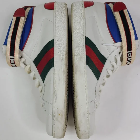 GUCCI White Leather New Ace High Top Sneakers sz 8